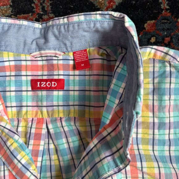 IZOD Men’s Multicolor Plaid Button-Down Shirt – Size M - Picture 4 of 6